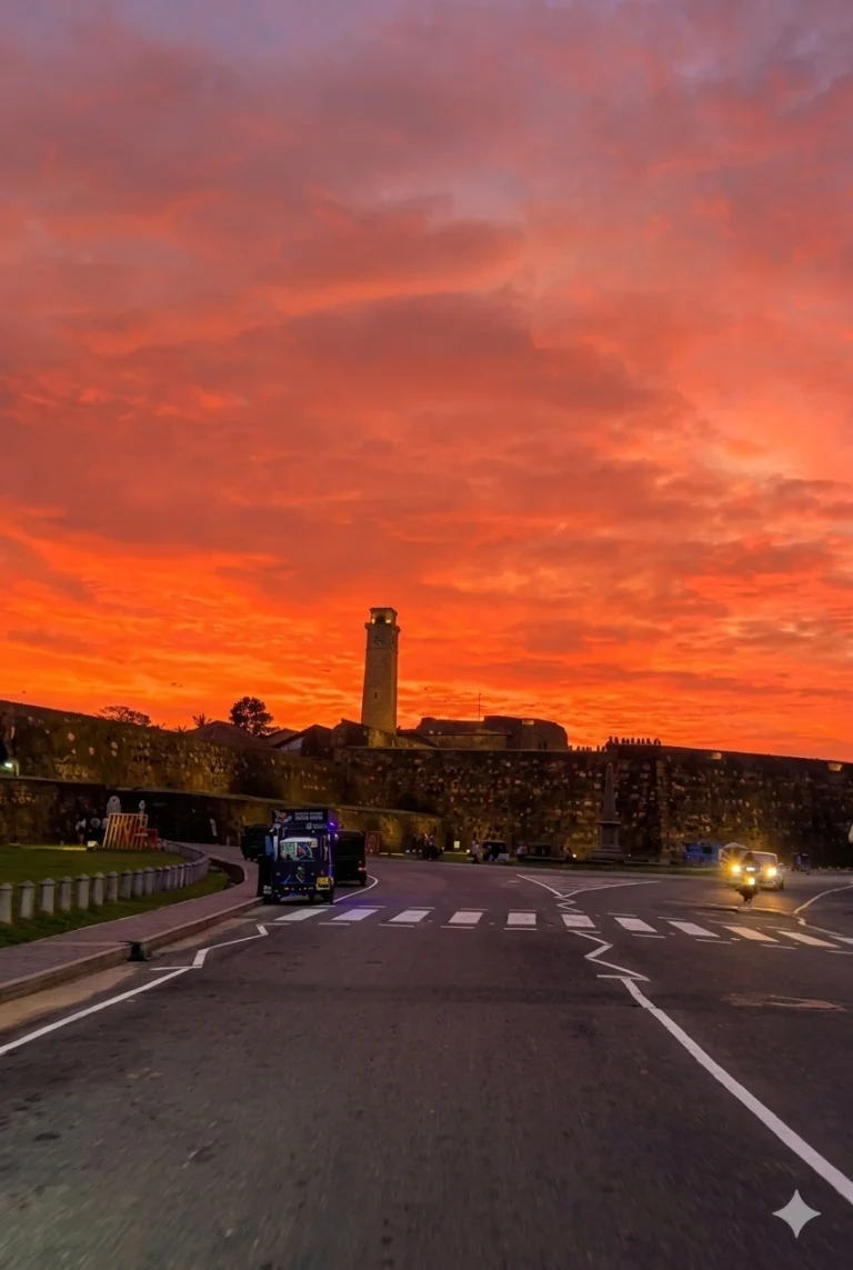 Galle Fort Sri Lanka at sunset with historic ramparts overlooking the Indian Ocean – Galle Fort Travel Guide 2026