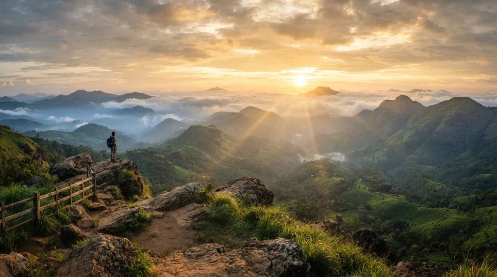 Sunrise over the mountains at Riverston Sri Lanka