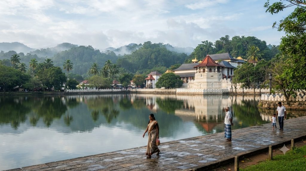 Temple of the Sacred Tooth Relic beside Kandy Lake