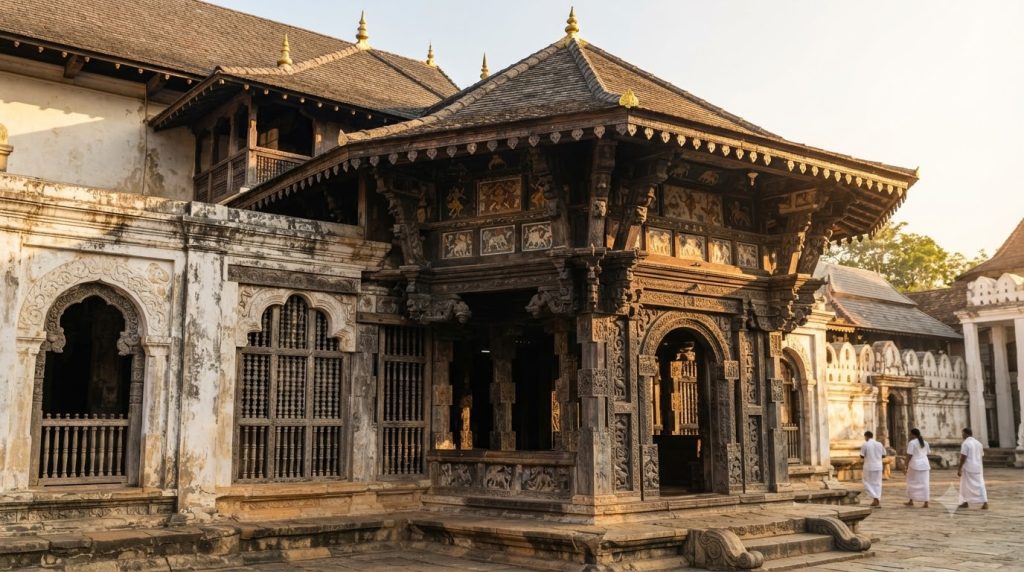 Traditional architecture of the Temple of the Sacred Tooth Relic in Kandy